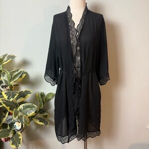 INC International Concepts Black Lace Robe ~ Medium
